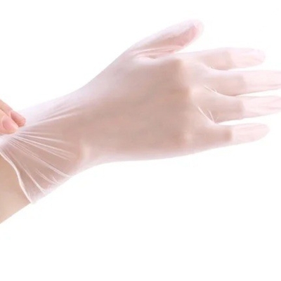 Luvas de vinil descartáveis em PU branco azul para manipulação e preparação de alimentos