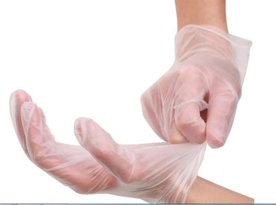 Luvas de vinil descartáveis em PU branco azul para manipulação e preparação de alimentos